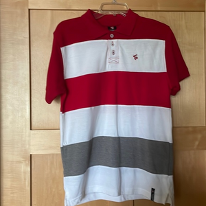 SOUTH POLE Boy’s Striped Polo Shirt Red White Grey Size Large‎ 14-16